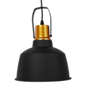 GloboStar® DEVOTA 01235 Vintage Industrial Κρεμαστό Φωτιστικό Οροφής Μονόφωτο Μαύρο Μεταλλικό Καμπάνα Φ22 x Y30cm
