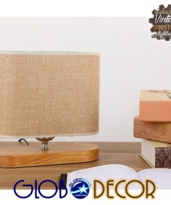 GloboStar® CHIARA 01241 Μοντέρνο Επιτραπέζιο Φωτιστικό Πορτατίφ Μονόφωτο Ξύλινο με Μπέζ Καπέλο Μ24 x Π16 x Υ25cm
