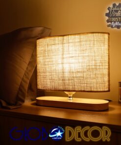 GloboStar® CHIARA 01241 Μοντέρνο Επιτραπέζιο Φωτιστικό Πορτατίφ Μονόφωτο Ξύλινο με Μπέζ Καπέλο Μ24 x Π16 x Υ25cm
