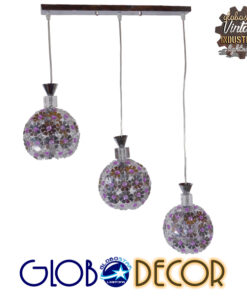 GloboStar® ILLUME 01249 Μοντέρνο Κρεμαστό Φωτιστικό Οροφής Τρίφωτο 3 x E27 Ασημί Μεταλλικό με Κρύσταλλα Μ64 x Π18 x Υ24cm