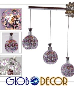 GloboStar® ILLUME 01249 Μοντέρνο Κρεμαστό Φωτιστικό Οροφής Τρίφωτο 3 x E27 Ασημί Μεταλλικό με Κρύσταλλα Μ64 x Π18 x Υ24cm