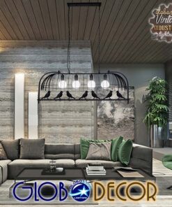 GloboStar® NEST 01255 Vintage Industrial Κρεμαστό Φωτιστικό Οροφής Πολύφωτο 4 x E27 Mαύρο Μεταλλικό Πλέγμα Μ105 x Π36.5 x Y37cm