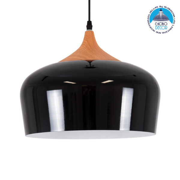 GloboStar® VILI BLACK 01261 Μοντέρνο Κρεμαστό Φωτιστικό Οροφής Μονόφωτο 1 x E27 Μαύρο Μεταλλικό Καμπάνα Φ35 x Y27cm