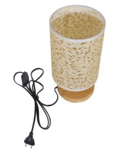 GloboStar® MOSAIC 01262 Μοντέρνο Επιτραπέζιο Φωτιστικό Πορτατίφ Μονόφωτο Ξύλινο με Μπεζ Καπέλο Φ14 x Υ28cm