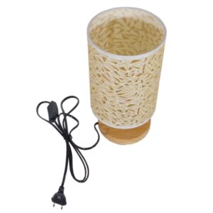 GloboStar® MOSAIC 01262 Μοντέρνο Επιτραπέζιο Φωτιστικό Πορτατίφ Μονόφωτο Ξύλινο με Μπεζ Καπέλο Φ14 x Υ28cm