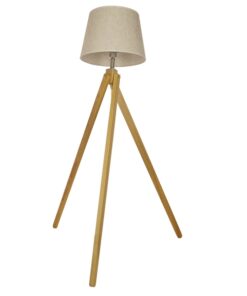 GloboStar® TRIPOD 01263 Μοντέρνο Φωτιστικό Δαπέδου Μονόφωτο 1 x E27 Μπεζ Ξύλινο Καμπάνα D40 x H143cm