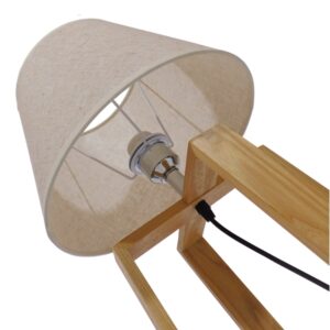 GloboStar® SQUID 01265 Μοντέρνο Επιτραπέζιο Φωτιστικό Πορτατίφ Μονόφωτο Ξύλινο με Μπεζ Καπέλο Φ30 x Υ63cm