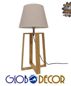 GloboStar® SQUID 01265 Μοντέρνο Επιτραπέζιο Φωτιστικό Πορτατίφ Μονόφωτο Ξύλινο με Μπεζ Καπέλο Φ30 x Υ63cm