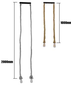 GloboStar® ROPE 01279 Vintage Industrial Κρεμαστό Φωτιστικό Οροφής Δίφωτο 2 x E27 με 1 μέτρο Μπεζ Σχοινί Φ3.5 x Y100cm