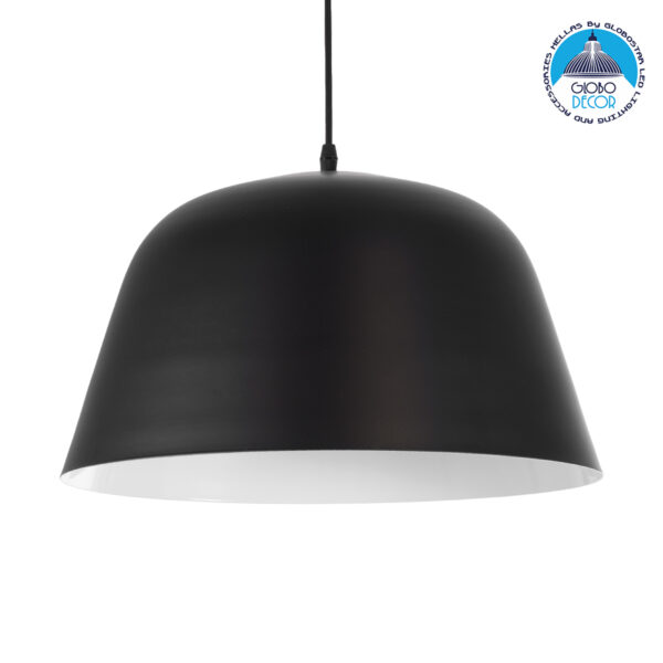 GloboStar® EASTVALE 01281 Μοντέρνο Κρεμαστό Φωτιστικό Οροφής Μονόφωτο 1 x E27 Μαύρο Μεταλλικό Καμπάνα Φ40 x Y24cm