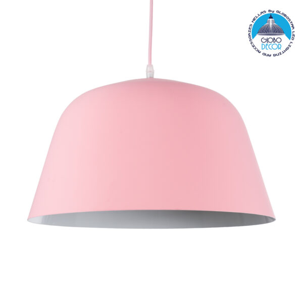 GloboStar® SOUTHVALE 01284 Μοντέρνο Κρεμαστό Φωτιστικό Οροφής Μονόφωτο Ροζ Μεταλλικό Καμπάνα Φ40 x Y24cm