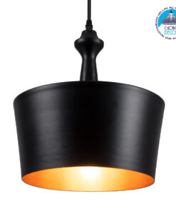 GloboStar® ROCKFORD 01287-A Μοντέρνο Κρεμαστό Φωτιστικό Οροφής Μονόφωτο 1 x E27 Μαύρο Μεταλλικό Καμπάνα Φ30 x Υ30cm