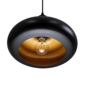 GloboStar® ROCKFORD 01287-C Μοντέρνο Κρεμαστό Φωτιστικό Οροφής Μονόφωτο 1 x E27 Μαύρο Μεταλλικό Καμπάνα Φ30 x Υ23cm