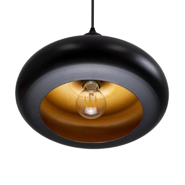 GloboStar® ROCKFORD 01287-C Μοντέρνο Κρεμαστό Φωτιστικό Οροφής Μονόφωτο 1 x E27 Μαύρο Μεταλλικό Καμπάνα Φ30 x Υ23cm