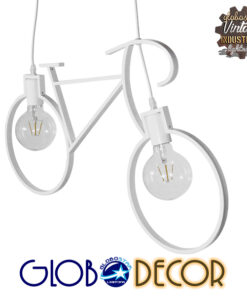GloboStar® BIKE WHITE 01300 Vintage Κρεμαστό Φωτιστικό Οροφής Δίφωτο 2 x E27 Λευκό Μεταλλικό Μ67 x Π1.5 x Υ41cm