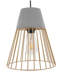 GloboStar® DURANT 01323 Μοντέρνο Industrial Κρεμαστό Φωτιστικό Οροφής Μονόφωτο Γκρι Μπεζ Τσιμέντο Πλέγμα Φ25 x Y31cm