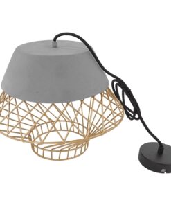 GloboStar® DURANT 01324 Μοντέρνο Industrial Κρεμαστό Φωτιστικό Οροφής Μονόφωτο Γκρι Μπεζ Τσιμέντο Πλέγμα Φ32 x Y20cm