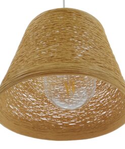 GloboStar® PLAYROOM 01332 Vintage Κρεμαστό Φωτιστικό Οροφής Μονόφωτο 1 x E27 Μπεζ Ξύλινο Ψάθινο Rattan Φ32 x Υ27cm