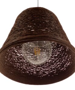 GloboStar® PLAYROOM 01333 Vintage Κρεμαστό Φωτιστικό Οροφής Μονόφωτο 1 x E27 Καφέ Σκούρο Ξύλινο Ψάθινο Rattan Φ32 x Υ27cm