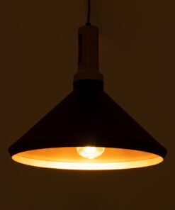 GloboStar® CALYPSO 01334-A Μοντέρνο Κρεμαστό Φωτιστικό Οροφής Μονόφωτο 1 x E27 Μαύρο – Χρυσό Μεταλλικό με Ξύλινη Βάση Καμπάνα Φ36 x Υ30cm