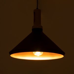 GloboStar® CALYPSO 01334-A Μοντέρνο Κρεμαστό Φωτιστικό Οροφής Μονόφωτο 1 x E27 Μαύρο – Χρυσό Μεταλλικό με Ξύλινη Βάση Καμπάνα Φ36 x Υ30cm