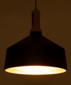 GloboStar® CALYPSO 01334-B Μοντέρνο Κρεμαστό Φωτιστικό Οροφής Μονόφωτο 1 x E27 Μαύρο – Χρυσό Μεταλλικό με Ξύλινη Βάση Καμπάνα Φ36 x Υ35cm