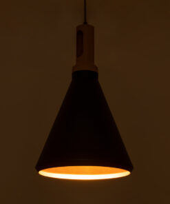 GloboStar® CALYPSO 01334-C Μοντέρνο Κρεμαστό Φωτιστικό Οροφής Μονόφωτο 1 x E27 Μαύρο – Χρυσό Μεταλλικό με Ξύλινη Βάση Καμπάνα Φ25 x Υ40cm