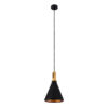GloboStar® CALYPSO 01334-C Μοντέρνο Κρεμαστό Φωτιστικό Οροφής Μονόφωτο 1 x E27 Μαύρο – Χρυσό Μεταλλικό με Ξύλινη Βάση Καμπάνα Φ25 x Υ40cm