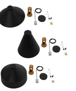 GloboStar® CALYPSO 01334 SET 3 Μοντέρνα Κρεμαστά Φωτιστικά Οροφής Τρίφωτο 3 x E27 Μαύρο – Χρυσό Μεταλλικά με Ξύλινη Βάση Καμπάνα