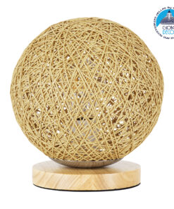 GloboStar® OCEANA 01336 Μοντέρνο Επιτραπέζιο Φωτιστικό Πορτατίφ Μονόφωτο Μπεζ Ξύλινο Ψάθινο Rattan Φ20 x Υ22cm