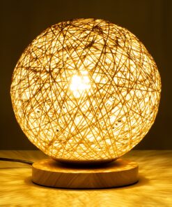 GloboStar® OCEANA 01336 Μοντέρνο Επιτραπέζιο Φωτιστικό Πορτατίφ Μονόφωτο Μπεζ Ξύλινο Ψάθινο Rattan Φ20 x Υ22cm