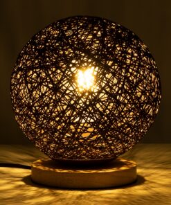 GloboStar® OCEANA 01337 Μοντέρνο Επιτραπέζιο Φωτιστικό Πορτατίφ Μονόφωτο Καφέ Σκούρο Ξύλινο Ψάθινο Rattan Φ20 x Υ22cm