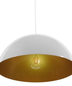 GloboStar® LUNE 01339 Μοντέρνο Κρεμαστό Φωτιστικό Οροφής Μονόφωτο Λευκό Χρυσό Μεταλλικό Καμπάνα Φ40 x Υ20cm