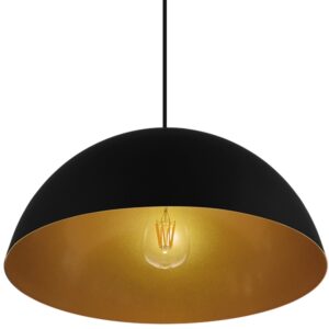 GloboStar® CIEL 01341 Μοντέρνο Κρεμαστό Φωτιστικό Οροφής Μονόφωτο Μαύρο – Χρυσό Μεταλλικό Καμπάνα Φ40 x Υ20cm