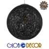GloboStar® OCEANA 01360 Vintage Κρεμαστό Φωτιστικό Οροφής Μονόφωτο 1 x E27 Μαύρο Ξύλινο Ψάθινο Rattan Φ40 x Υ40cm