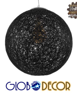 GloboStar® OCEANA 01360 Vintage Κρεμαστό Φωτιστικό Οροφής Μονόφωτο 1 x E27 Μαύρο Ξύλινο Ψάθινο Rattan Φ40 x Υ40cm