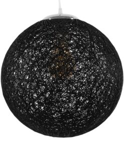 GloboStar® OCEANA 01360 Vintage Κρεμαστό Φωτιστικό Οροφής Μονόφωτο 1 x E27 Μαύρο Ξύλινο Ψάθινο Rattan Φ40 x Υ40cm