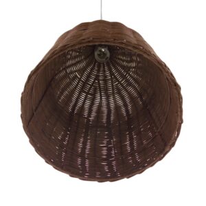 GloboStar® BAHAMAS 01367 Vintage Κρεμαστό Φωτιστικό Οροφής Μονόφωτο 1 x E27 Καφέ Σκούρο Ξύλινο Ψάθινο Bamboo Φ30 x Υ40cm