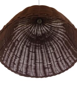 GloboStar® BAHAMAS 01368 Vintage Κρεμαστό Φωτιστικό Οροφής Μονόφωτο 1 x E27 Καφέ Σκούρο Ξύλινο Ψάθινο Bamboo Φ45 x Υ47cm