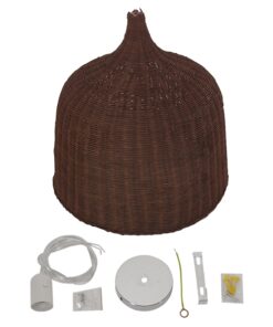 GloboStar® BAHAMAS 01369 Vintage Κρεμαστό Φωτιστικό Οροφής Μονόφωτο 1 x E27 Καφέ Σκούρο Ξύλινο Ψάθινο Bamboo Φ60 x Υ60cm