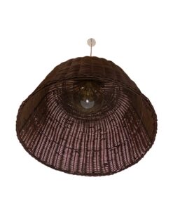 GloboStar® BAHAMAS 01369 Vintage Κρεμαστό Φωτιστικό Οροφής Μονόφωτο 1 x E27 Καφέ Σκούρο Ξύλινο Ψάθινο Bamboo Φ60 x Υ60cm