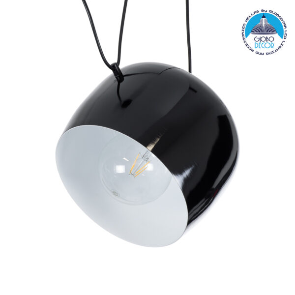 GloboStar® JASPER 01373 Μοντέρνο Κρεμαστό Φωτιστικό Οροφής Μονόφωτο 1 x E27 Μεταλλικό Μαύρο Λευκό Καμπάνα Φ26.5 x Υ20.5cm