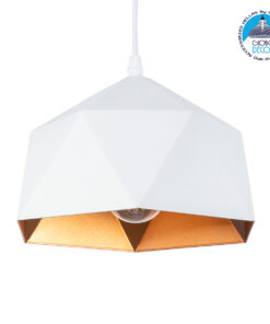 GloboStar® HEXAGON 01377 Μοντέρνο Κρεμαστό Φωτιστικό Οροφής Μονόφωτο 1 x E27 Λευκό Χρυσό Μεταλλικό Καμπάνα Φ21.5 x Υ15cm