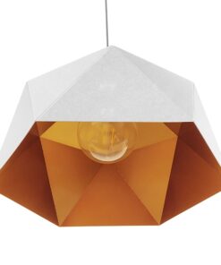GloboStar® HEXAGON 01378 Μοντέρνο Κρεμαστό Φωτιστικό Οροφής Μονόφωτο Λευκό Χρυσό Μεταλλικό Καμπάνα Φ46 x Υ25cm