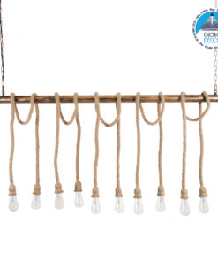 GloboStar® FERULE 01380 Vintage Industrial Κρεμαστό Φωτιστικό Οροφής Πολύφωτο 10 x E27 Μπρούτζινο Μεταλλικό με Μπεζ Σχοινί Μ150 x Π4 x Y62.5cm