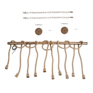 GloboStar® FERULE 01380 Vintage Industrial Κρεμαστό Φωτιστικό Οροφής Πολύφωτο 10 x E27 Μπρούτζινο Μεταλλικό με Μπεζ Σχοινί Μ150 x Π4 x Y62.5cm