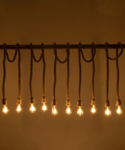 GloboStar® FERULE 01380 Vintage Industrial Κρεμαστό Φωτιστικό Οροφής Πολύφωτο 10 x E27 Μπρούτζινο Μεταλλικό με Μπεζ Σχοινί Μ150 x Π4 x Y62.5cm