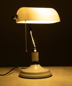 GloboStar® LIBRARY 01390 Vintage Επιτραπέζιο Φωτιστικό Πορτατίφ Μονόφωτο Μεταλλικό Χρώμιο Νίκελ με Λευκό Καπέλο Μ23 x Π14 x Υ38cm