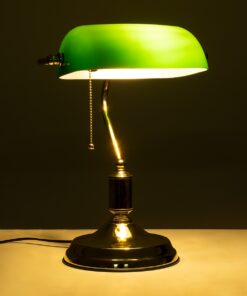 GloboStar® LIBRARY 01391 Vintage Επιτραπέζιο Φωτιστικό Πορτατίφ Μονόφωτο Χρυσό Μεταλλικό με Γυαλίνο Πράσινο Καπέλο Μ23 x Π14 x Υ38cm