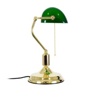 GloboStar® LIBRARY 01391 Vintage Επιτραπέζιο Φωτιστικό Πορτατίφ Μονόφωτο Χρυσό Μεταλλικό με Γυαλίνο Πράσινο Καπέλο Μ23 x Π14 x Υ38cm